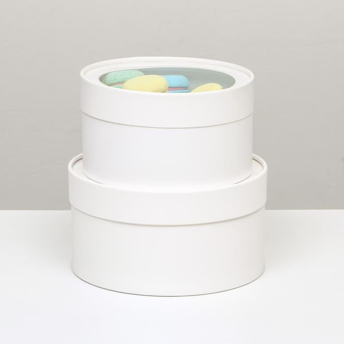 Набор 2 в 1 круглых коробок «Белая» с окном, 21×11 - 18×10 см