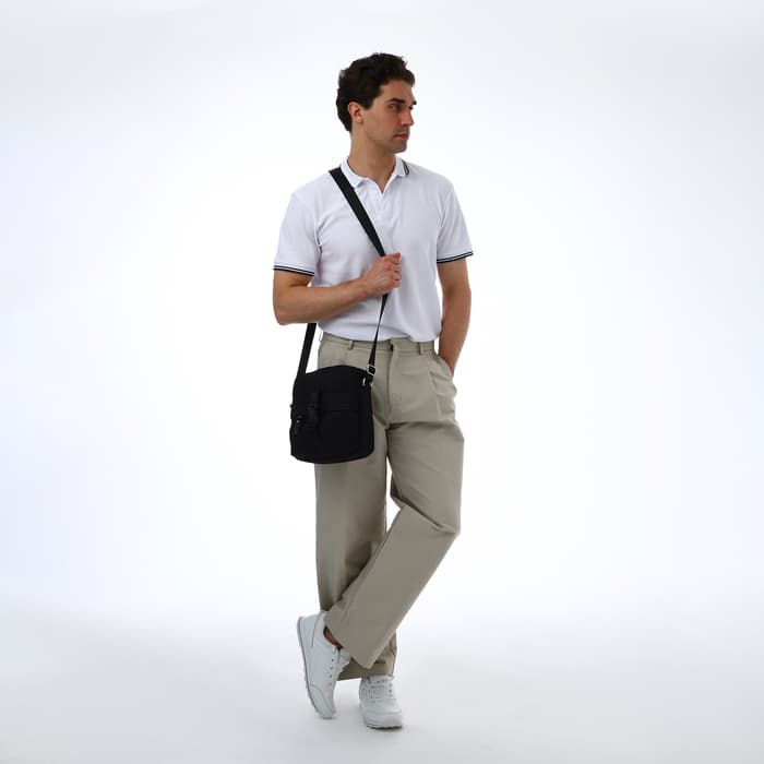 Сумка кросс-боди мужская TEXTURA, на молнии, 3 наружных кармана, 24×10×28 см, чёрная