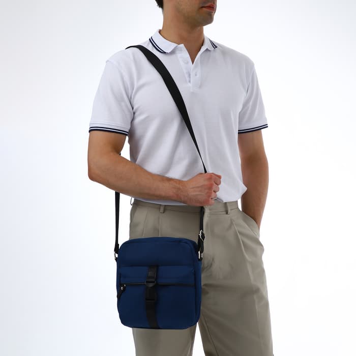 Сумка кросс-боди мужская TEXTURA, на молнии, 3 наружных кармана, 24×10×28 см, синяя