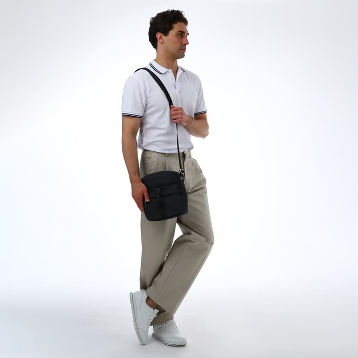 Сумка кросс-боди мужская TEXTURA, на молнии, 3 наружных кармана, 24×10×28 см, тёмно-серая