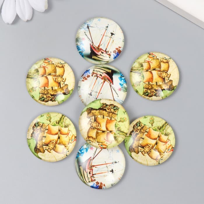 Декор (кабошон) для творчества стекло «Корабль», d=3 см, МИКС