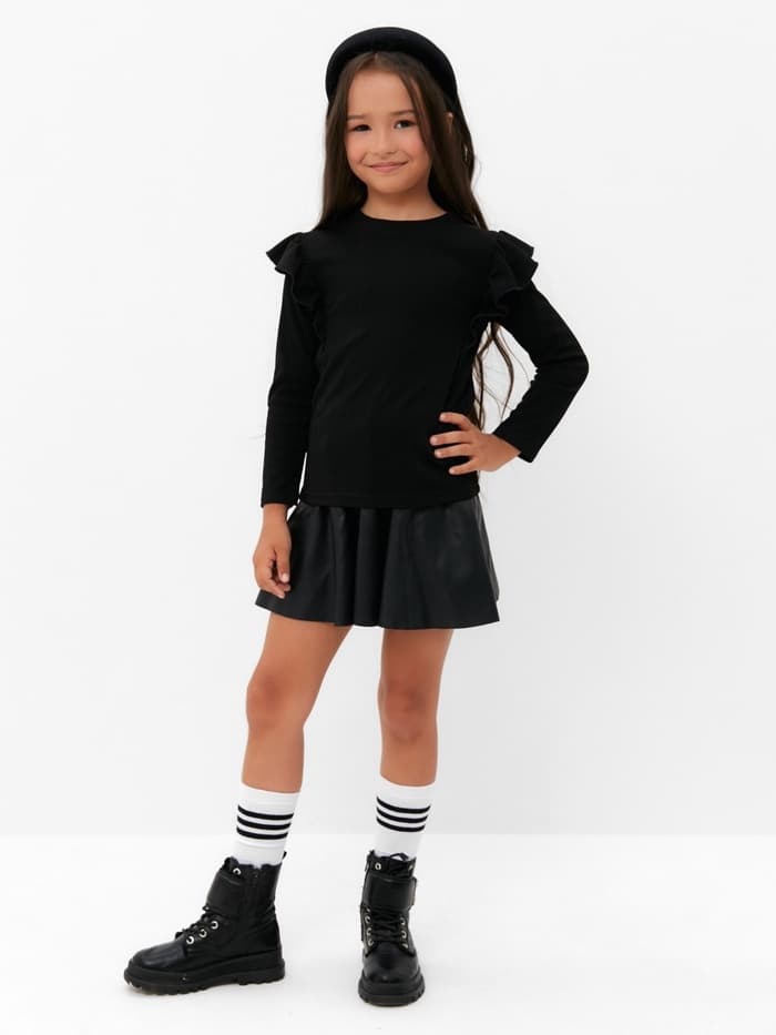 Лонгслив для девочки с воланами KAFTAN: School collection, чёрный, размер 38 (146-152 см)