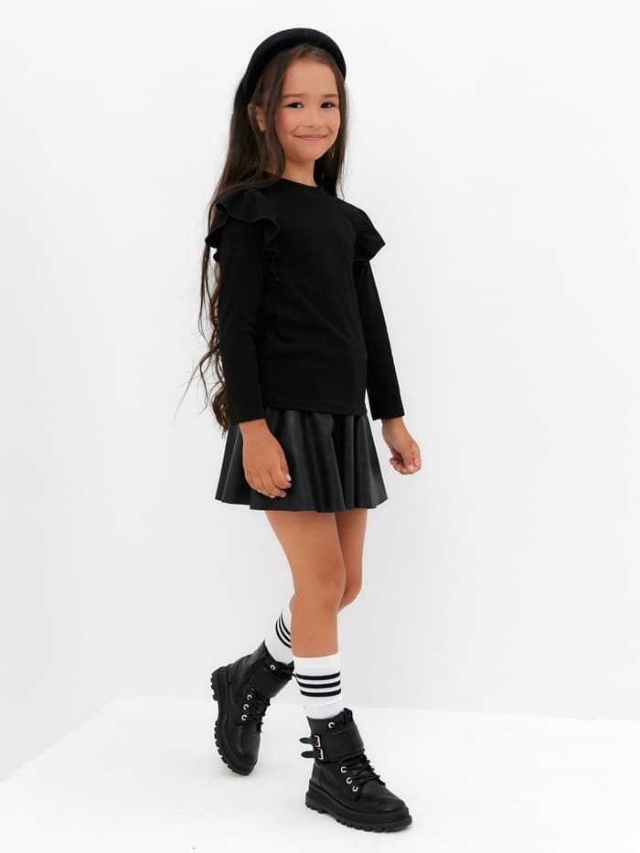 Лонгслив для девочки с воланами KAFTAN: School collection, чёрный, размер 38 (146-152 см)