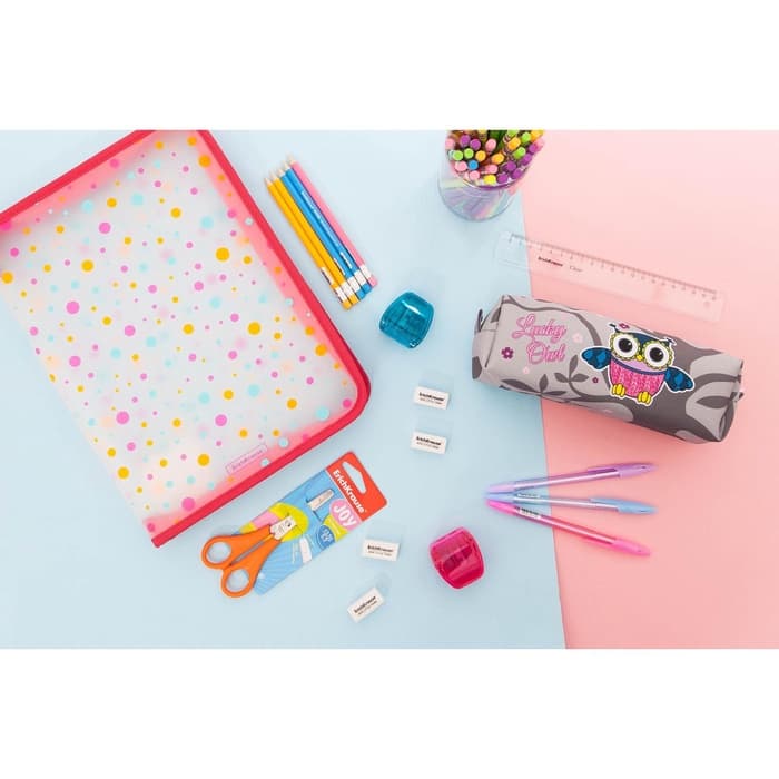 Ножницы детские 13.5 см, ErichKrause Joy, с закруглёнными концами лезвий и линейкой, МИКС