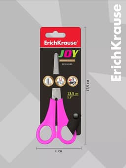 Ножницы детские 13.5 см, ErichKrause Joy, с закруглёнными концами лезвий и линейкой, МИКС