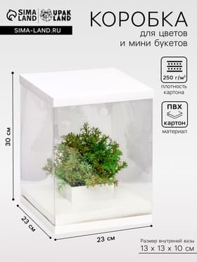 Коробка для цветов с вазой и PVC окнами, складная, 23×30×23 см, белый