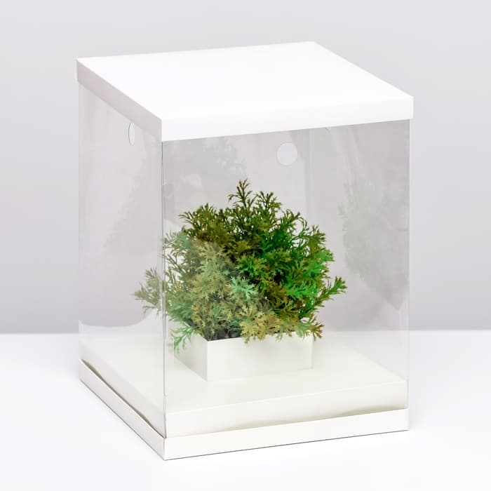 Коробка для цветов с вазой и PVC окнами, складная, 23×30×23 см, белый