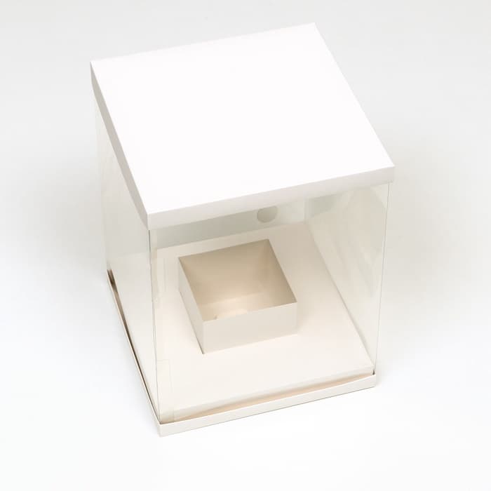 Коробка для цветов с вазой и PVC окнами, складная, 23×30×23 см, белый
