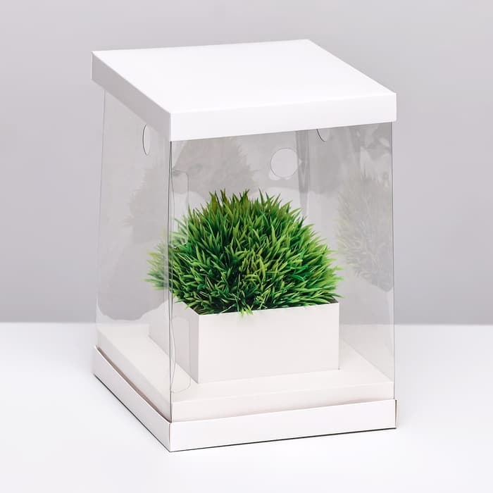 Коробка для цветов с вазой и PVC окнами, складная, 16×23×16 см, белый