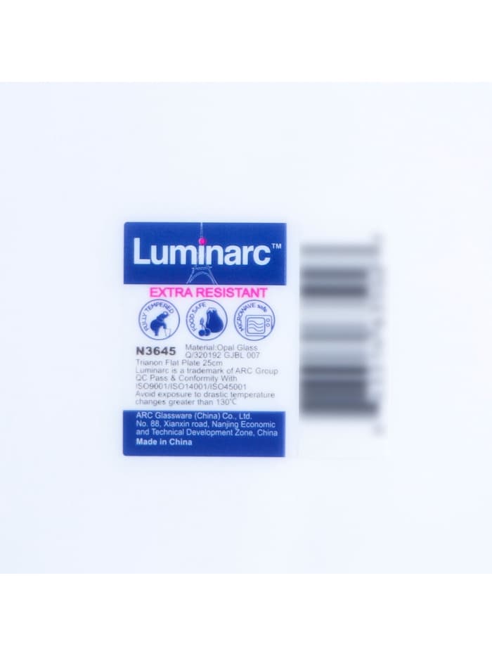 Тарелки Luminarc TRIANON, d=25 см, обеденные, набор 6 шт., стеклокерамика, белые