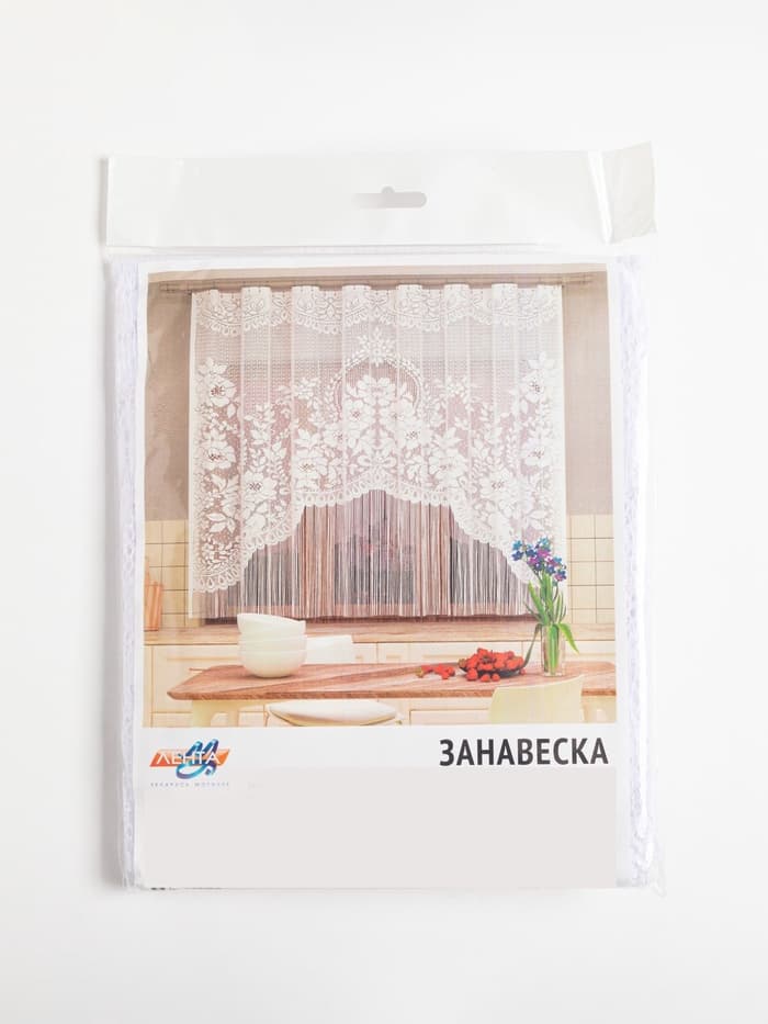 Тюль на кухню без шторной ленты, 169×162 см, белая