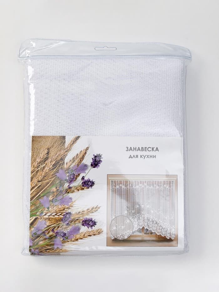 Тюль на кухню на шторной ленте, 305×165 см, белая