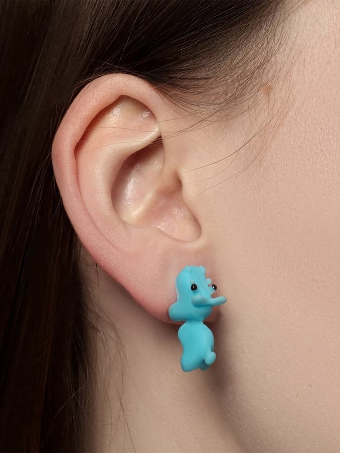 Серьги из полимерной глины «Бегемот», голубые