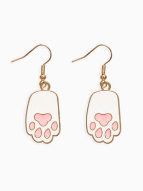 Серьги с эмалью «Лапка», кота, розово-белые в золоте