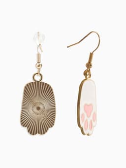 Серьги с эмалью «Лапка», кота, розово-белые в золоте