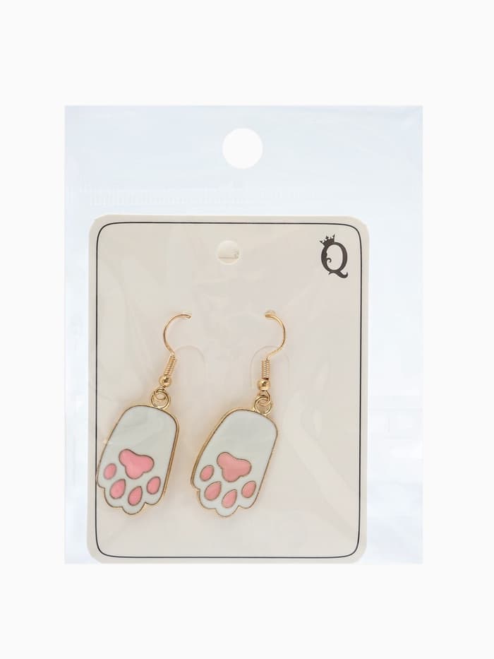 Серьги с эмалью «Лапка», кота, розово-белые в золоте