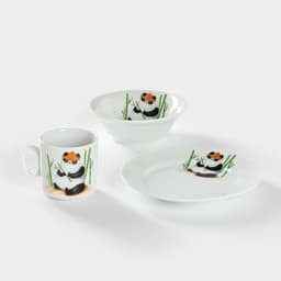 Набор посуды детский Добрушский завод «Панда», 3 предмета: кружка, миска, тарелка, фарфор, белый