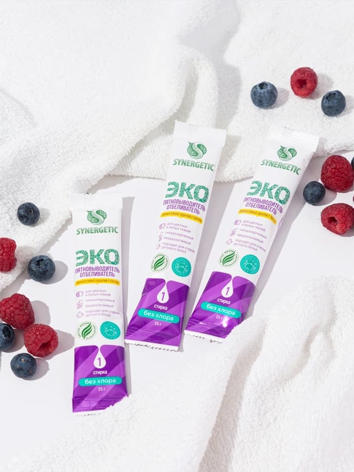 Отбеливатель-пятновыводитель SYNERGETIC, с активным кислородом, гипоаллергенный, биоразлагаемый, 25 стирок