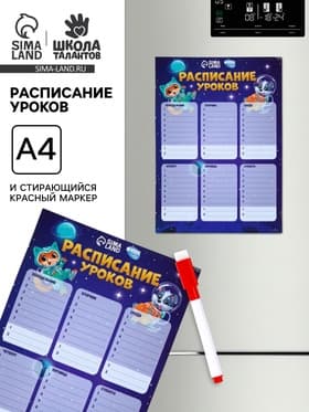 Расписание уроков «Животные в космосе» А4, многоразовое магнитное с маркером