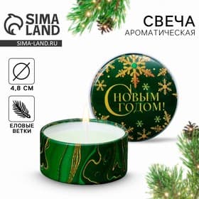 Свеча ароматическая, в железной банке «С Новым годом», еловые ветки, d=4.8 см