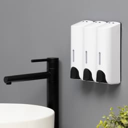 Диспенсер для мыла SAVANNA, механический, 3 отсека по 350 мл, шампунь, кондиционер, гель, белый