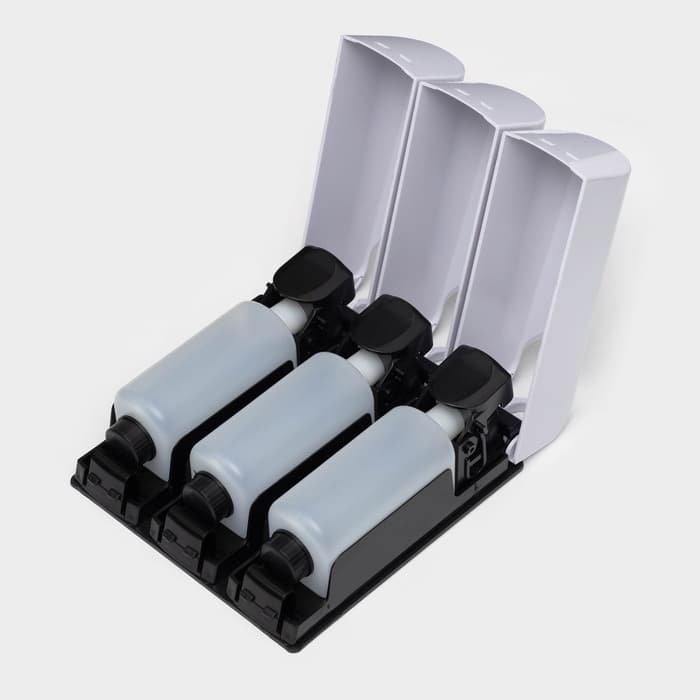 Диспенсер для мыла SAVANNA, механический, 3 отсека по 350 мл, шампунь, кондиционер, гель, белый