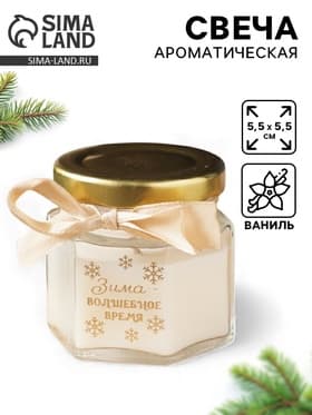 Свеча новогодняя в банке «Зима - волшебное время», аромат ваниль, 5×5.5×5.5 см