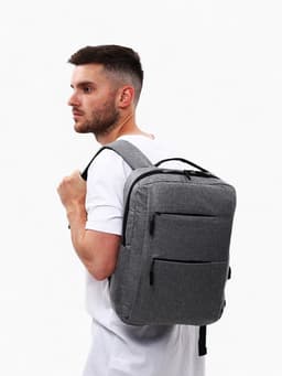 Рюкзак для ноутбука, городской, с USB, ручная кладь, 30×12×43 см, серый