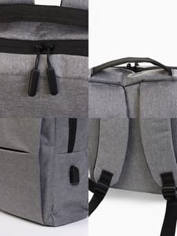 Рюкзак для ноутбука, городской, с USB, ручная кладь, 30×12×43 см, серый