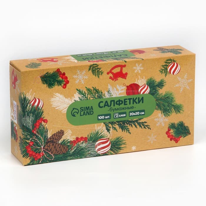 Салфетки бумажные в коробке «Новый год! Зимний уют», 100 шт., двухслойные