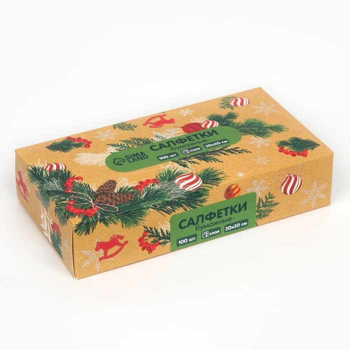 Салфетки бумажные в коробке «Новый год! Зимний уют», 100 шт., двухслойные
