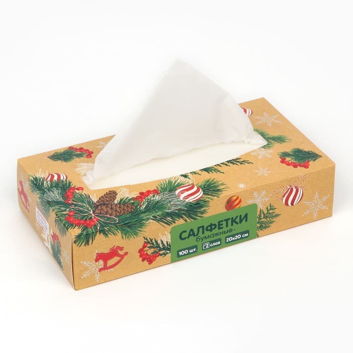 Салфетки бумажные в коробке «Новый год! Зимний уют», 100 шт., двухслойные