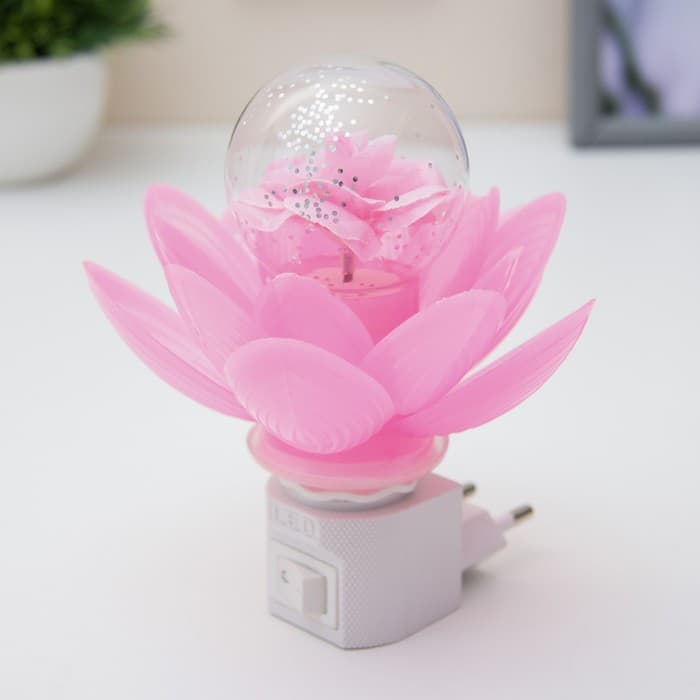 Ночник RISALUX «Розовый цветок», LED, 8×8×12 см