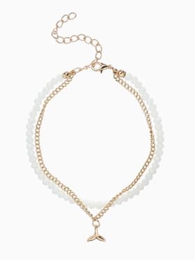 Браслет на ногу «QF. Хвост русалки», два ряда, L= 28.5 см, белый в золоте