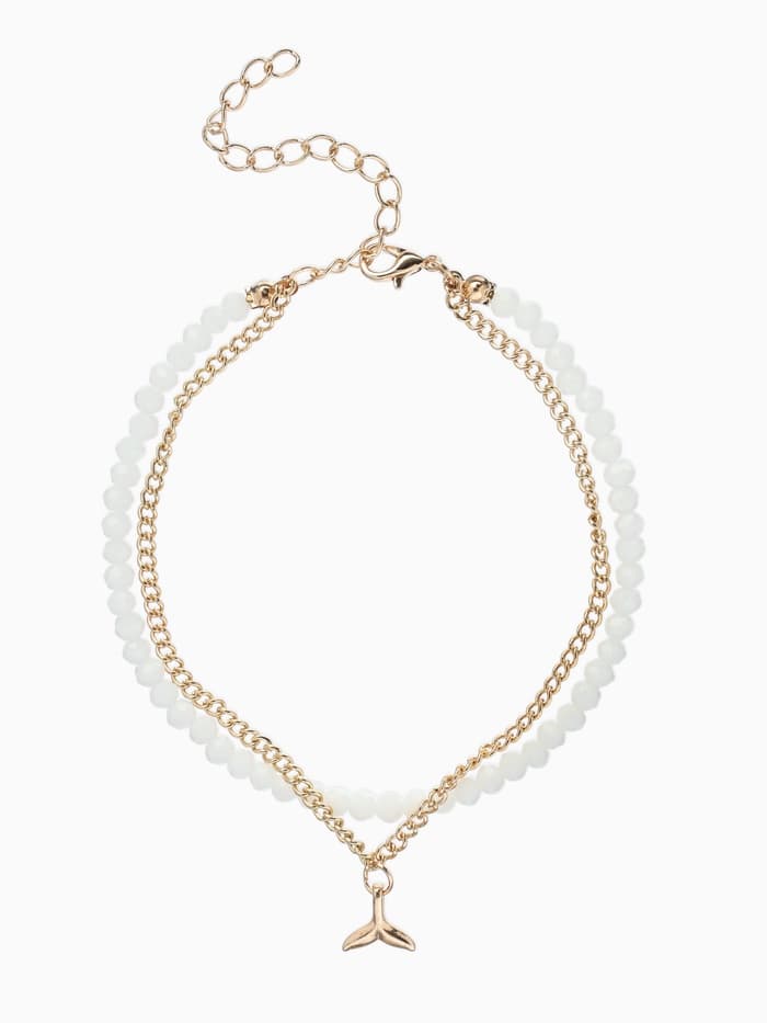 Браслет на ногу «QF. Хвост русалки», два ряда, L= 28.5 см, белый в золоте