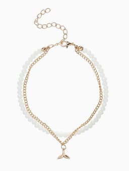 Браслет на ногу «QF. Хвост русалки», два ряда, L= 28.5 см, белый в золоте
