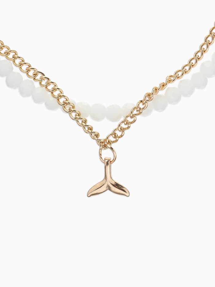 Браслет на ногу «QF. Хвост русалки», два ряда, L= 28.5 см, белый в золоте