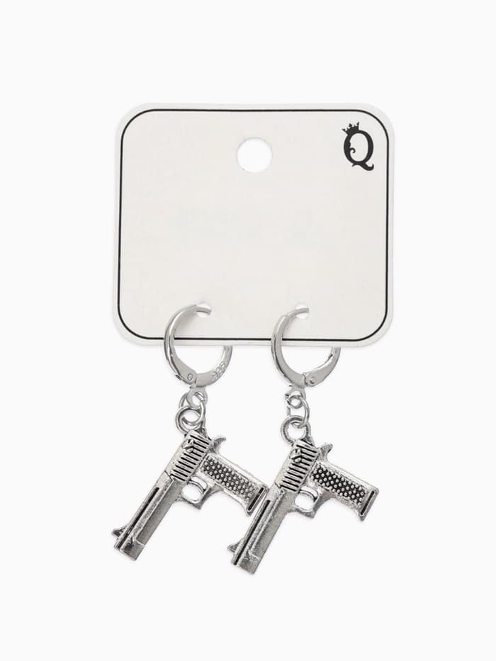 Серьги GUN пистолеты, цвет серебро