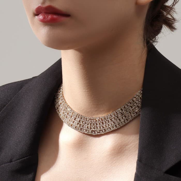 Колье «Лёд», 9 рядов, белое в золоте, 35 см