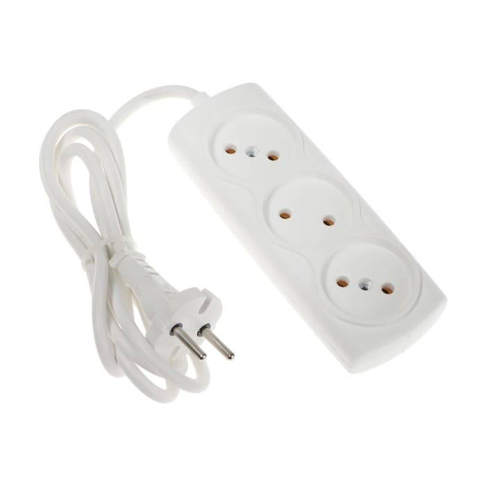 Удлинитель Luazon Lighting ECO, 3 розетки, 1.5 м, 10 А, 2200 Вт, ПВС 2×0.75 мм2, без заземления, белый