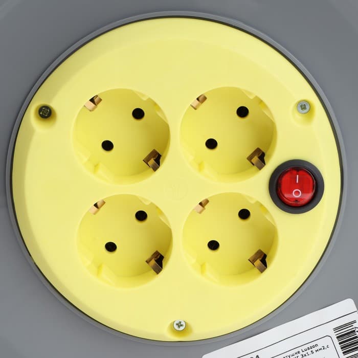Удлинитель на катушке морозостойкий Luazon Lighting ECO, 4 розетки, 25 м, 16 А, КГ 3×1.5 мм², выключатель
