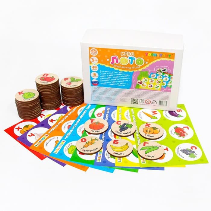 Лото детское YOSHATOYS «Овощи, фрукты, ягоды» (круглые фишки)