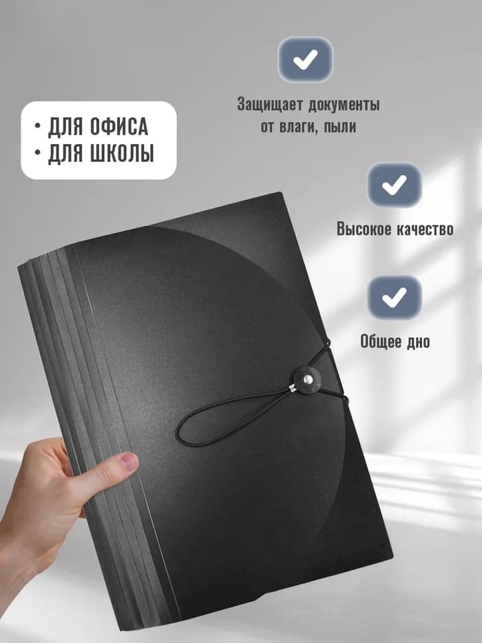 Папка 12 отделений, А4, с цветными разделителями, черная