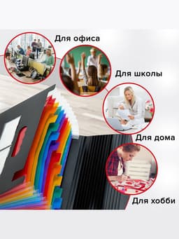 Папка для бумаги А4 на резинке пластиковая Calligrata, 12 отделений, черная