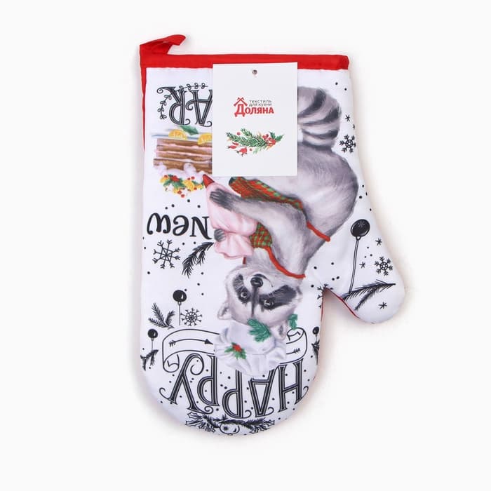 Прихватка варежка для кухни новогодняя «Доляна» Happy new year, размер 20×27 см