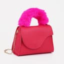 Сумка для девочки, с меховой ручкой, маленькая, на магните, малиновая