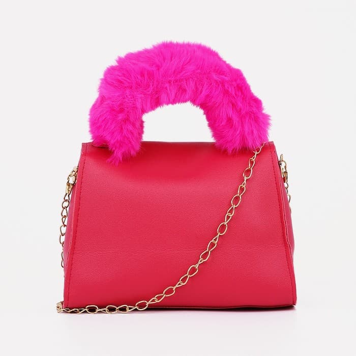 Сумка для девочки, с меховой ручкой, маленькая, на магните, малиновая