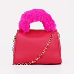 Сумка для девочки, с меховой ручкой, маленькая, на магните, малиновая