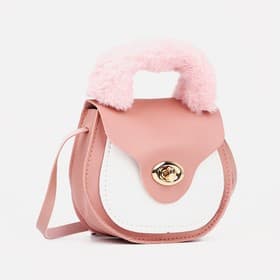 Сумка для девочки, меховая ручка, на длинном ремешке, на застёжке, розовая