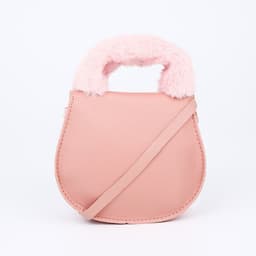 Сумка для девочки, меховая ручка, на длинном ремешке, на застёжке, розовая